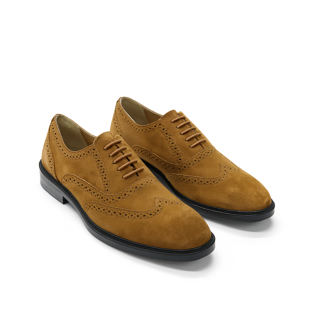 Camel Suede Oxford Shoes for Men