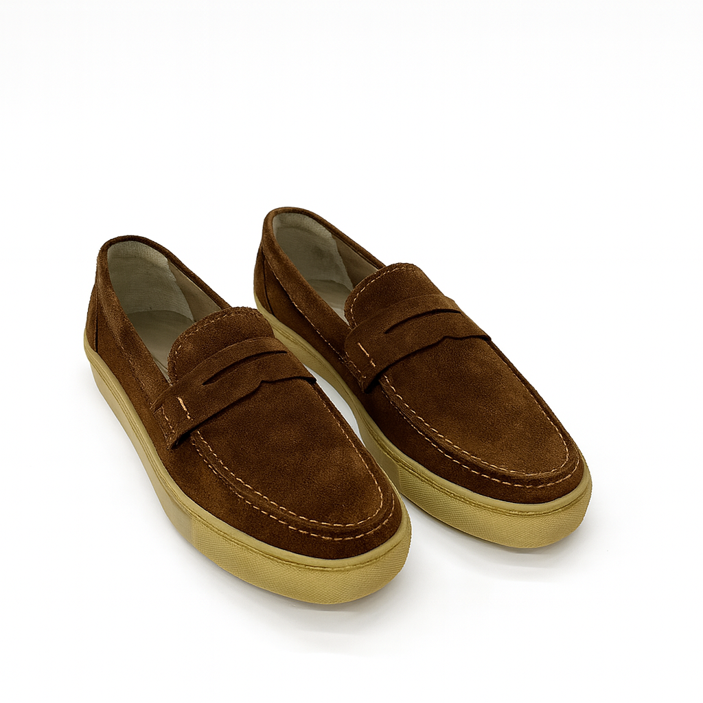 Brown Suede Penny Loafers with Sneaker Sole