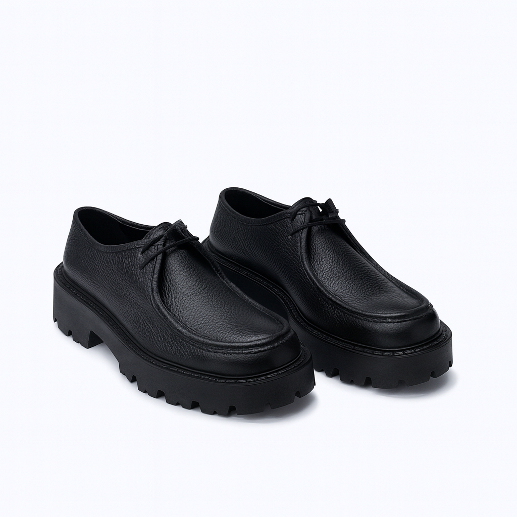 Black Chunky Sole Leather Derby for Men