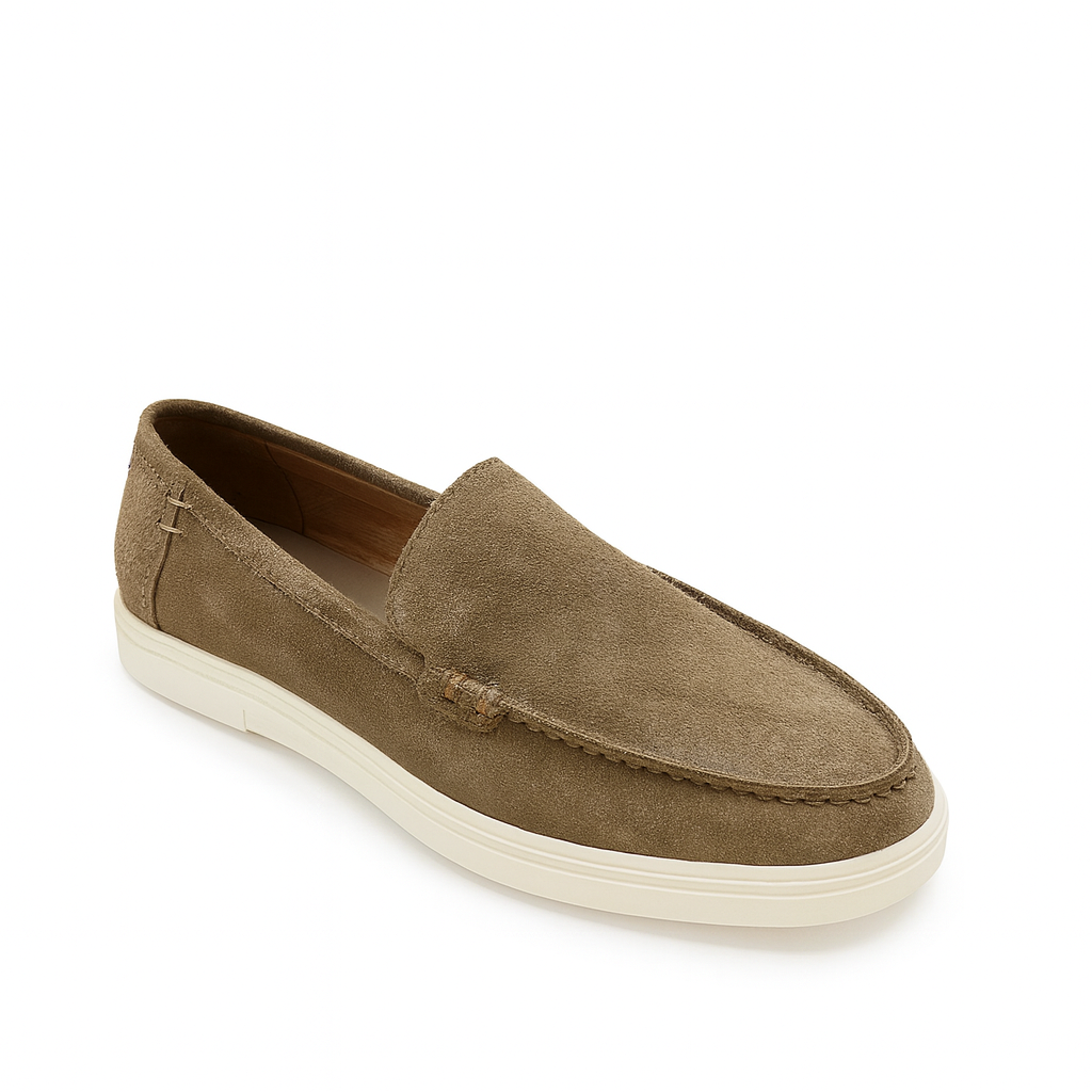 Heritage Beige Suede Flat Loafers For Men