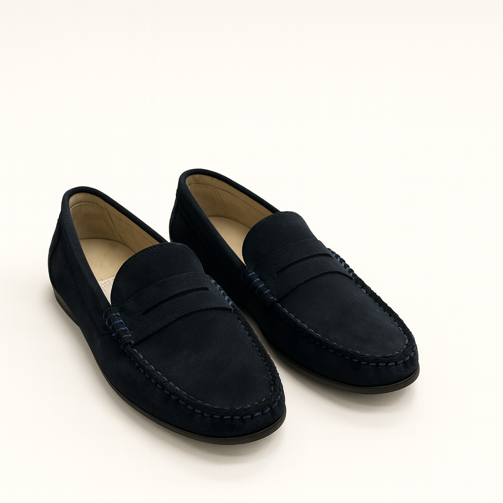 Men’s Navy Suede Penny Loafers