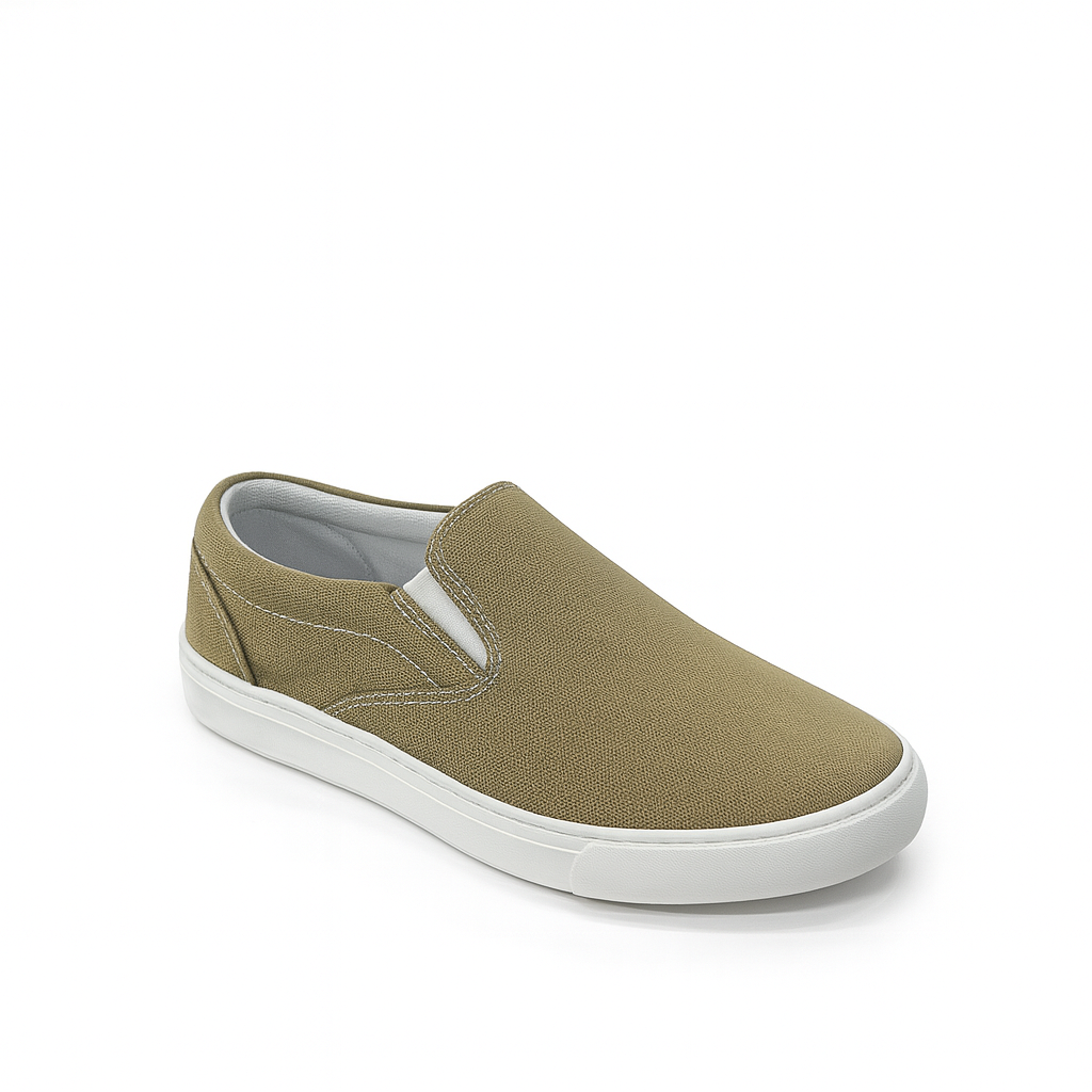 Beige Canvas Slip-On Shoes for Men